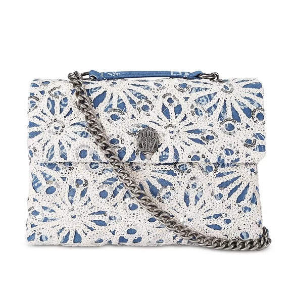 Kurt Geiger Large Kensington Blue and White Crochet Shoulder Bag Boho Chic NWT